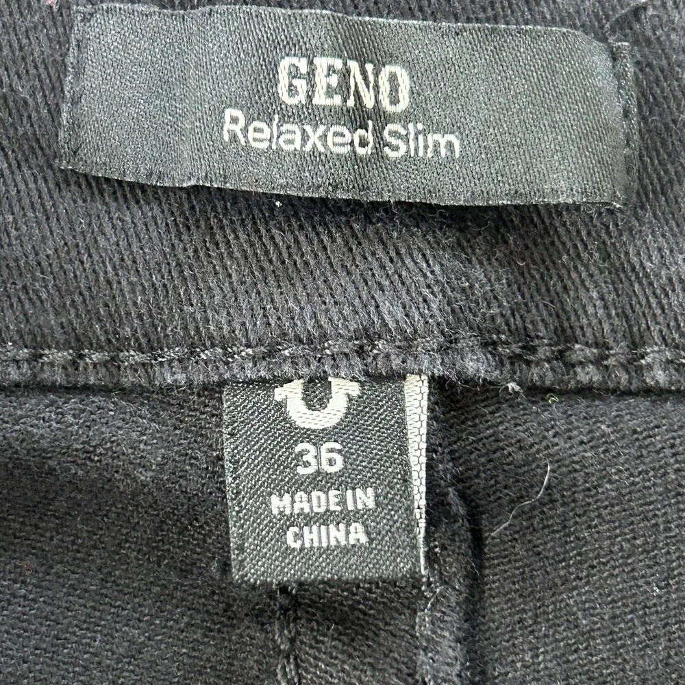 True Religion Geno Jeans Mens 36x30 Black Relaxed Slim Stretch Denim Horseshoe‎